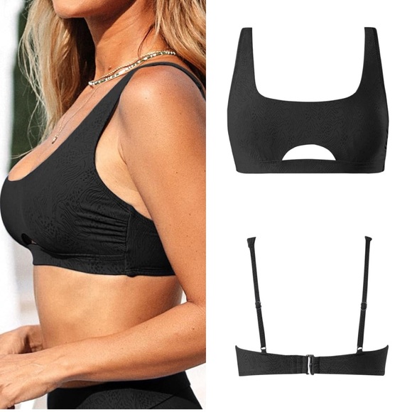 Bikini Top Women Bathing Suits Square Neck Cutout Adjustable Straps Back Hook - Picture 4 of 14